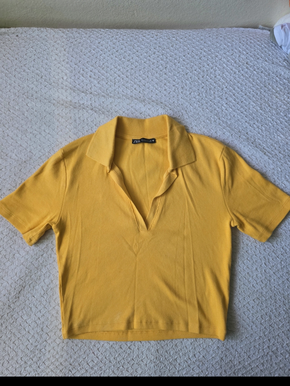 Zara Yellow Orange Polo-Style Ribbed Crop Top Size M